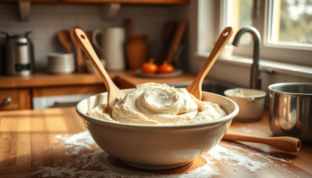 preparing cookie dough in a bowl